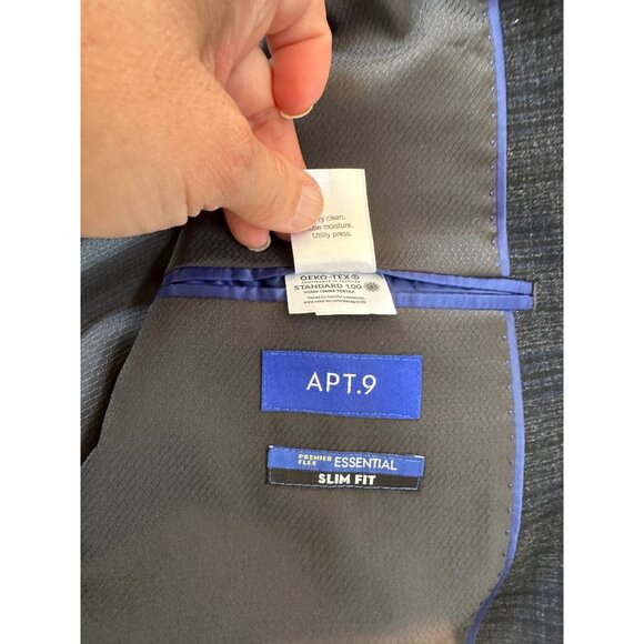 Apt 9 Mens Slim Fit Premier Flex Essential Blazer 44R Plaid Black Polyester - Picture 7 of 8